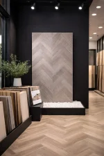 S&S German technology MDF herringbone laminate flooring Light Gray 11.5mm parquet.  1218x402mm - Image 2