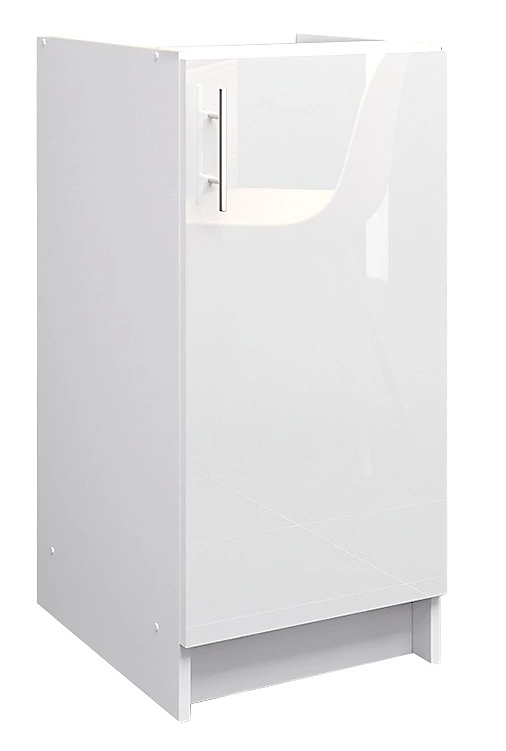 jd-greta-kitchen-base-unit-400mm-storage-cabinet-with-door-shelf-40cm-white-gloss~5060925061444_01c_MP S&S Cabinets with Handles White Gloss Kitchen Cabinet Base Unit (H)720mm (W)400mm (D)570mm - Image 1