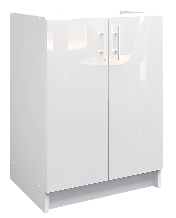 jd-greta-kitchen-base-unit-600mm-storage-cabinet-with-doors-shelf-60cm-white-gloss~5060925061529_01c_MP S&S Cabinets with Handles White Gloss Kitchen Cabinet Base Unit (H)720mm (W)600mm (D)570mm - Image 1